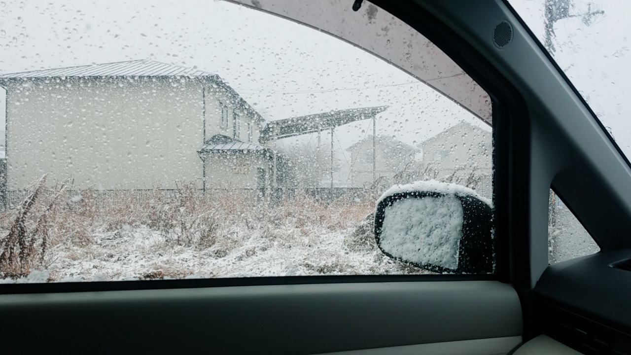 サイドミラーについた雪